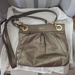 Coach Ashley Leather Hippie Crossbody Shoulder Bag Bronze Metallic Pleated